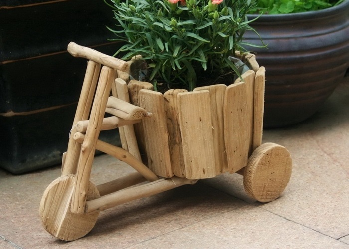 wooden bicycle flower pot